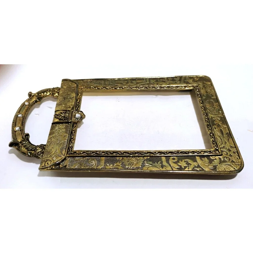 Vintage Gold Metal Jeweled Ornate Photo Picture Frame 3x5 Photo GORGEOUS 7